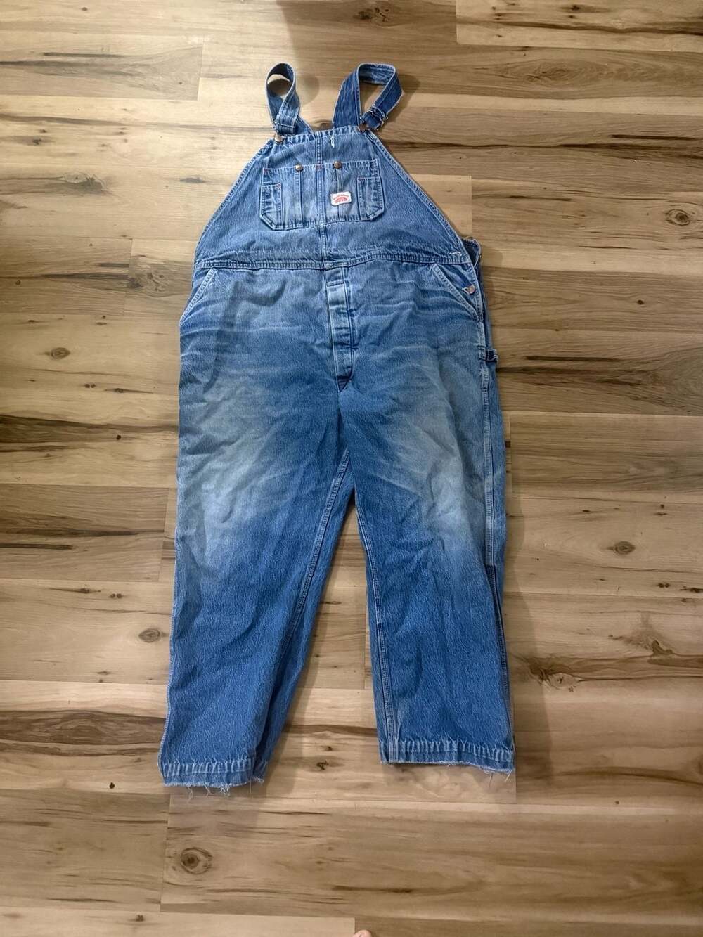 Vintage Round House Denim Bib Overalls USA Workwear Distressed Carpenter Jeans